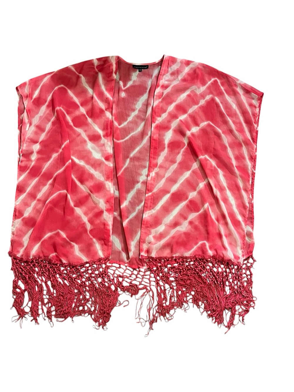 Club Z Collection Lightweight Pink Tie-Dye Fringe Kimono  Beach Coverup Size S/M